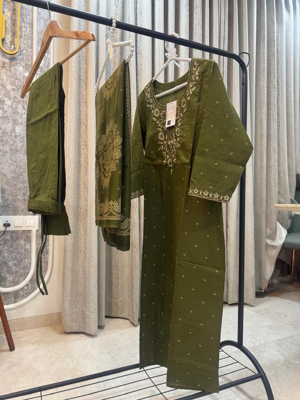 Mehndi Green Cotton Kurta Set