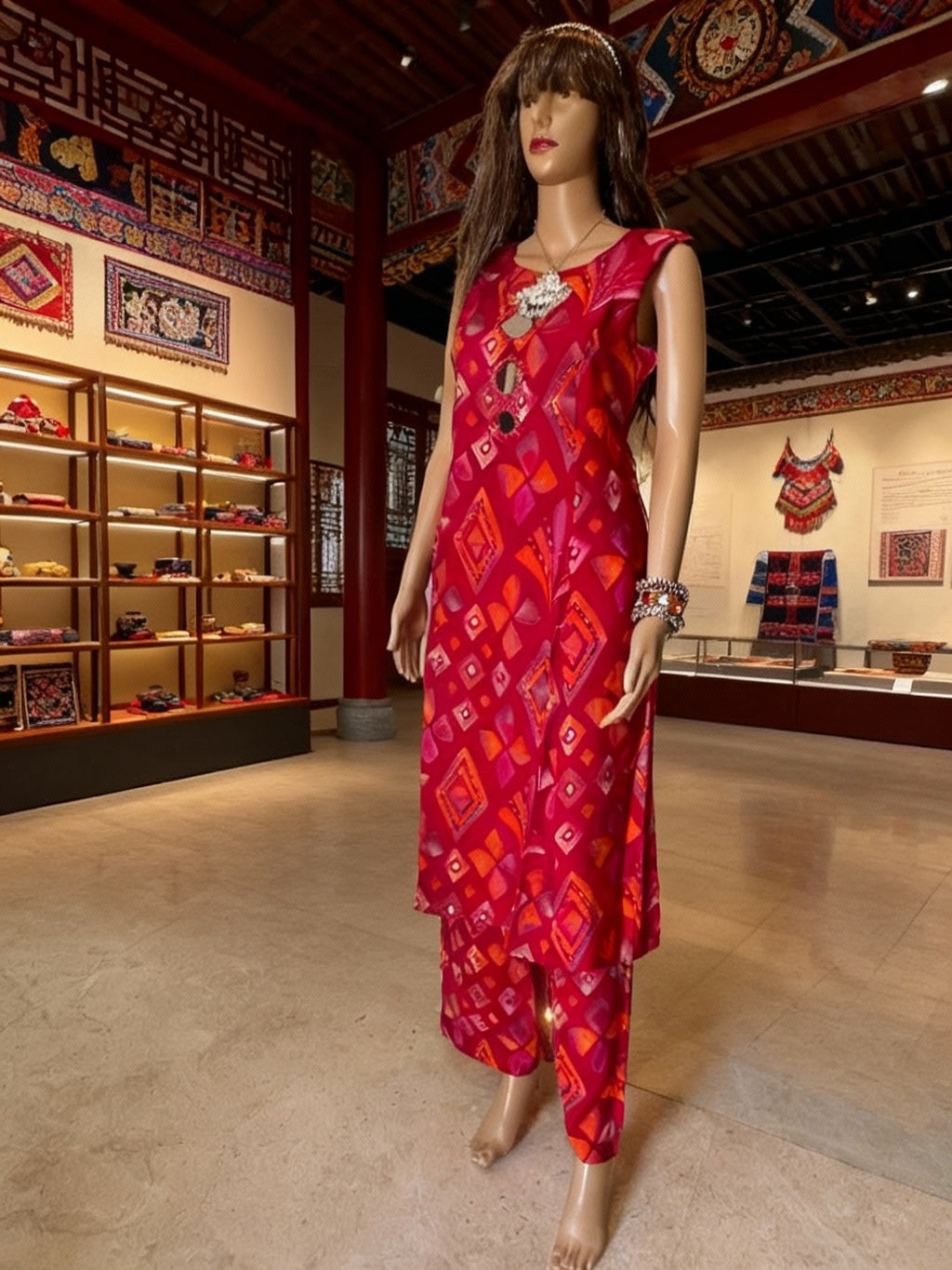 Mirror Work Hot Pink Kurta Palazzo Set