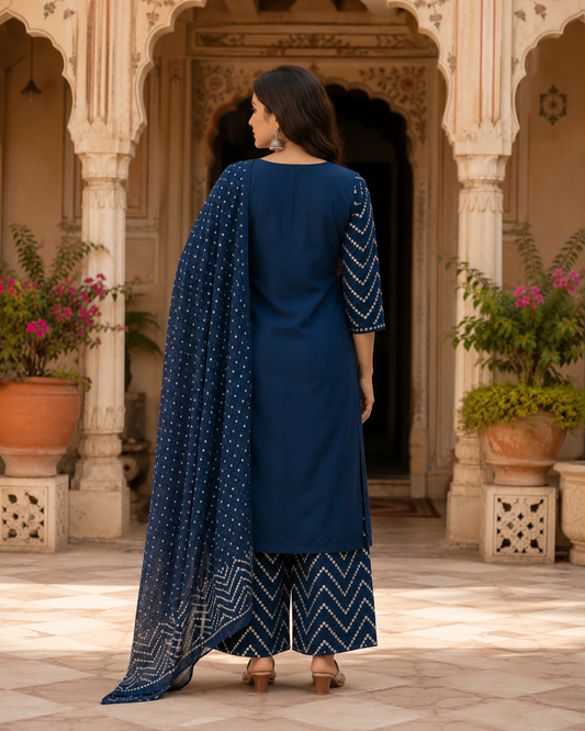 Neelika Royal Blue Bandhani Kurta Set