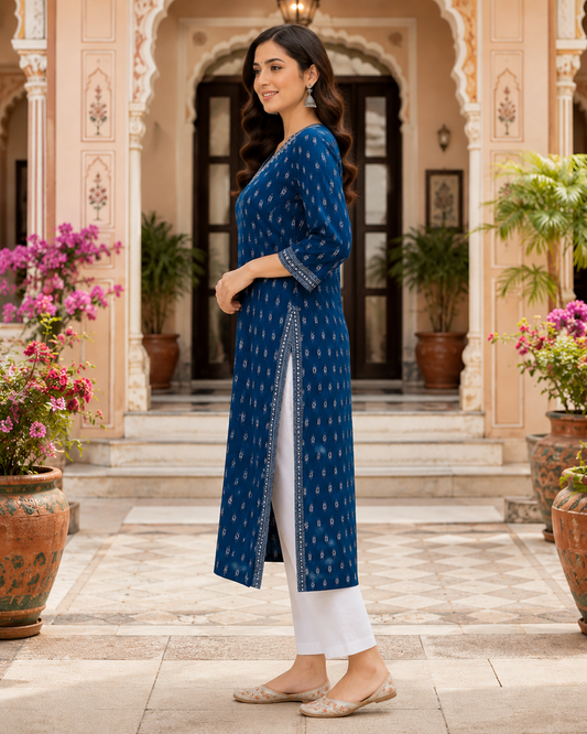 Royal Peacock Blue Printed Kurti