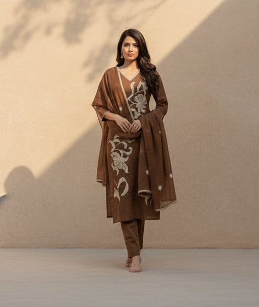 Brown Embroidery Kurta Set 1
