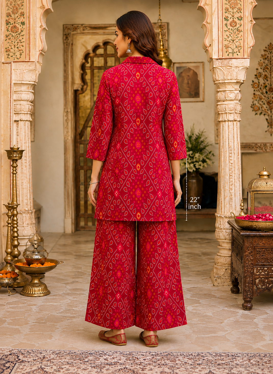 Ruhani Red Bandhani Cotton Coord Set