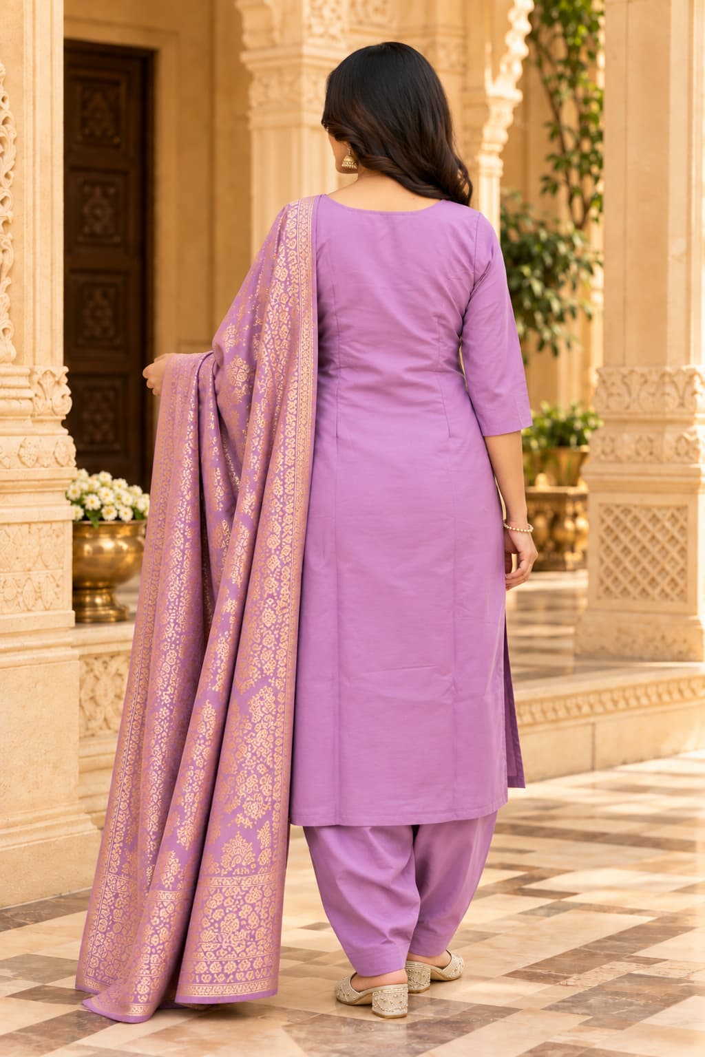 Lavender Embroidered Silk Kurta Set