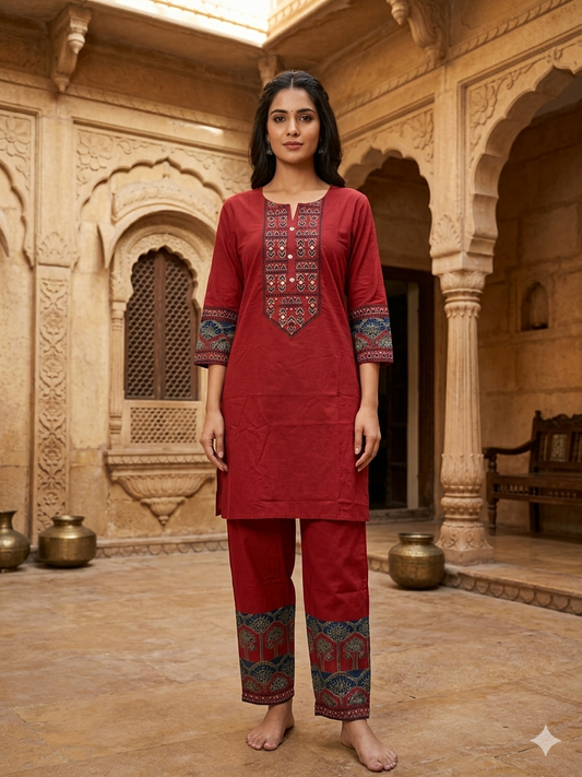 Rust Jaipuri Cotton Co-Ord Set