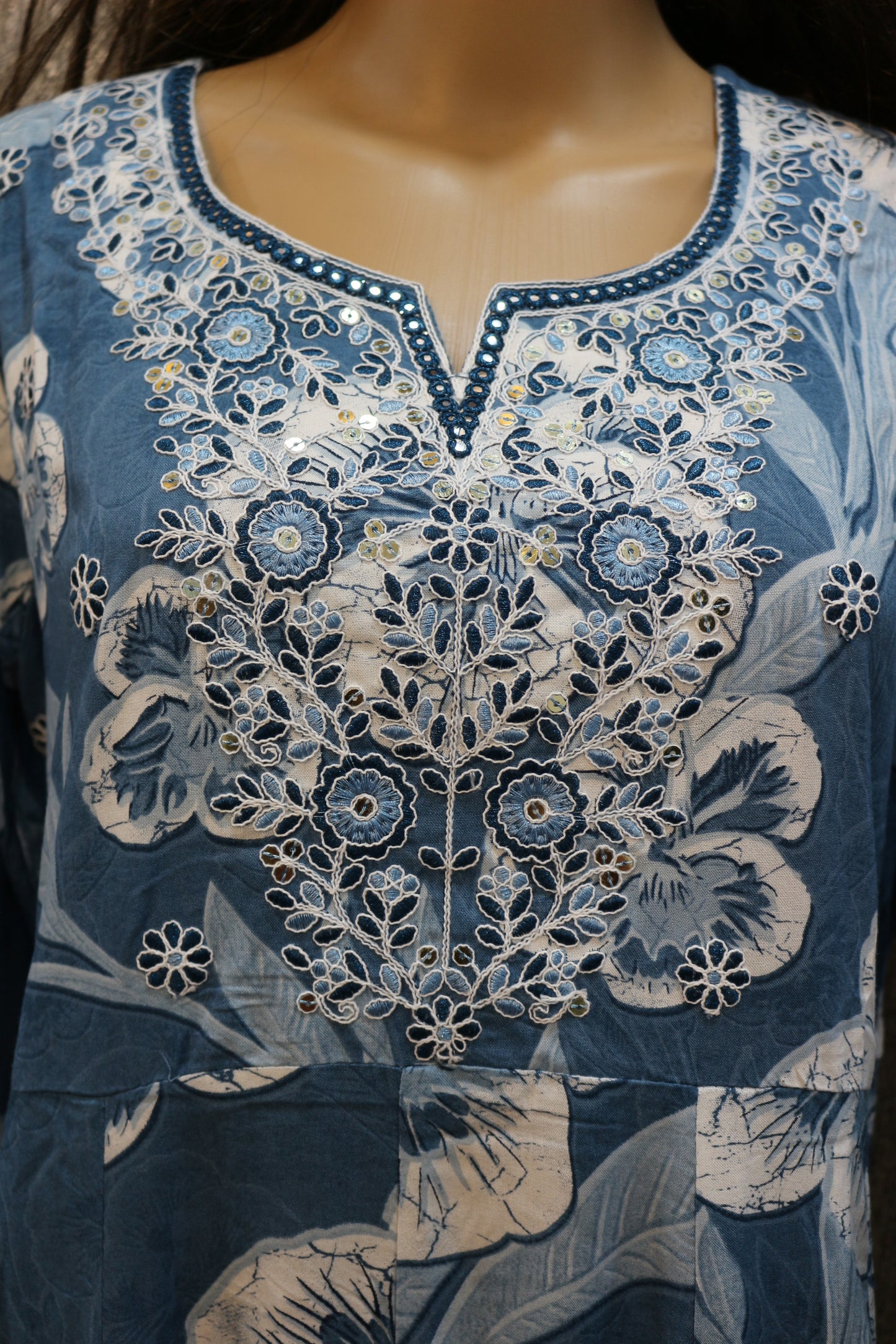 Indigo Blue Printed Cotton A-line Kurta Set