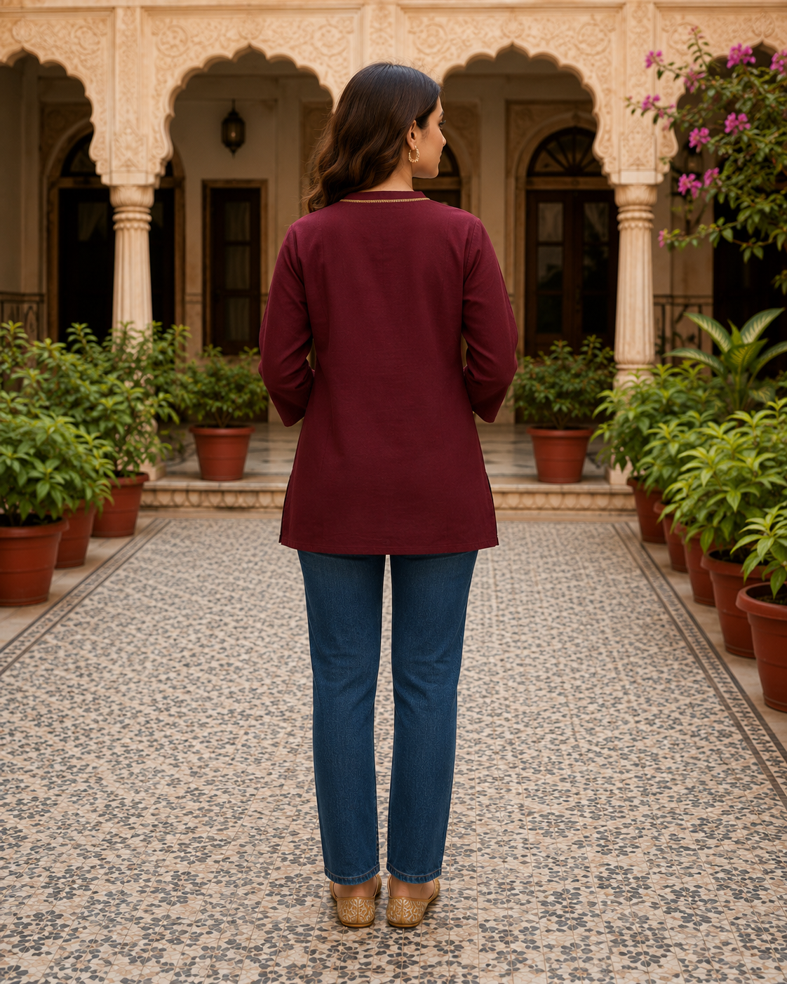 Maroon Embroidered Kurti