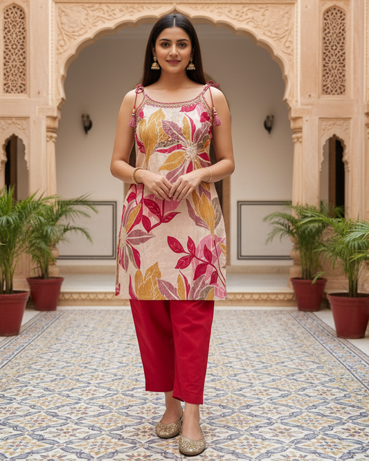 Pink Cotton Kurta Set 4
