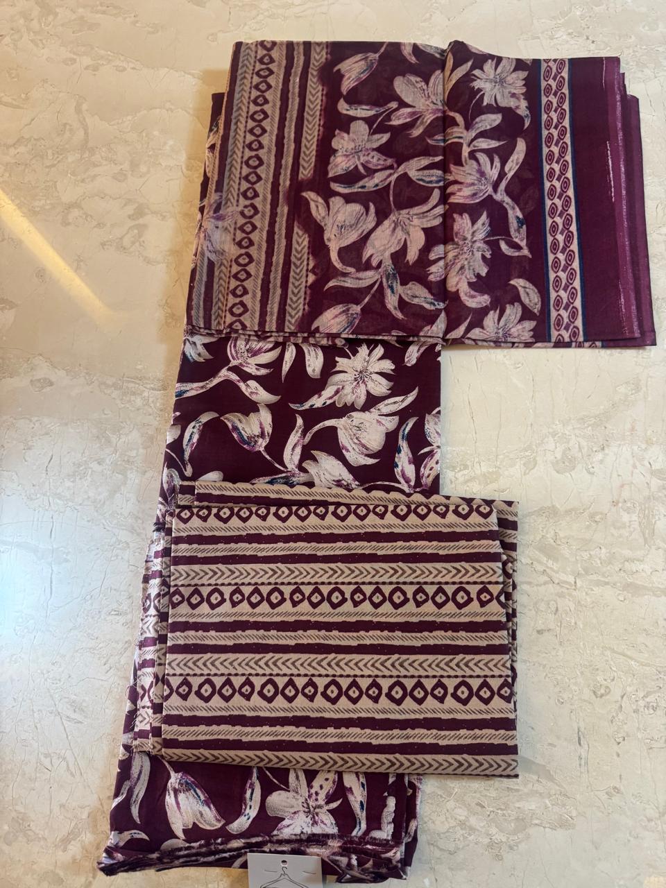 Maroon Printed Cotton Suit Material