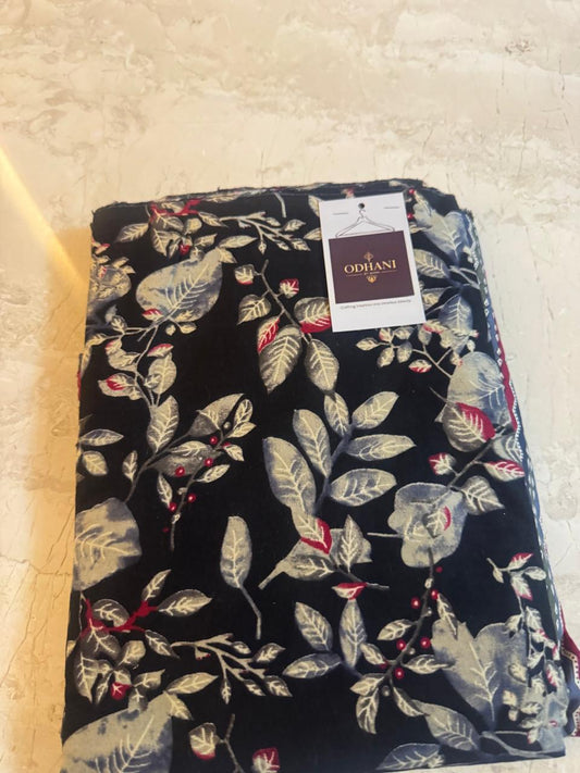 Black Printed Cotton Suit Material