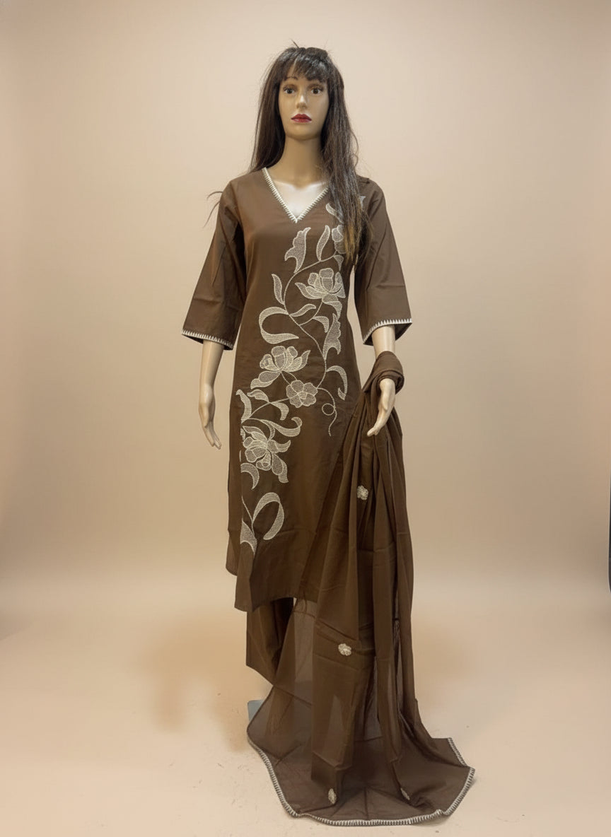 Cocoa Bloom Embroidered Kurta Set