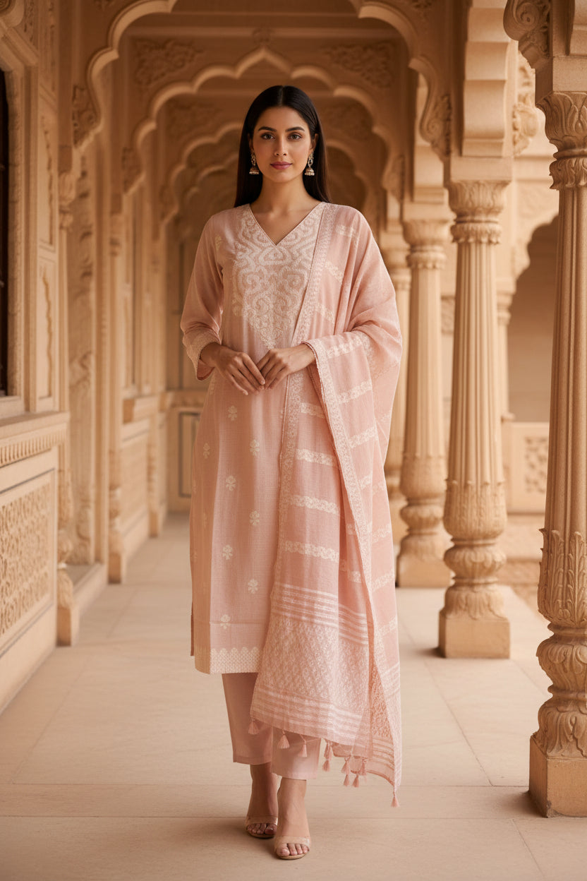 Pink Chanderi Silk Kurta Set