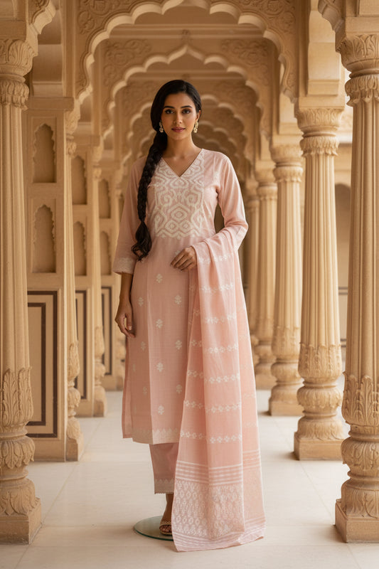 Pink Chanderi Silk Kurta Set