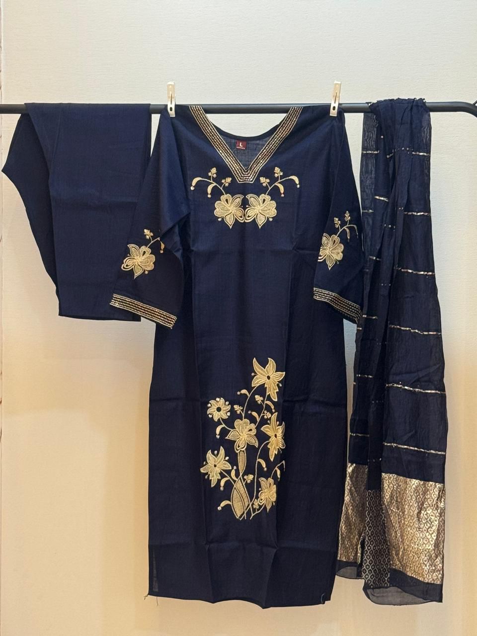 Navy Blue Embroidered Kurta Set