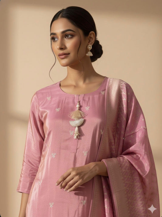 Blush rose embroidery Kurta Set with dupatta