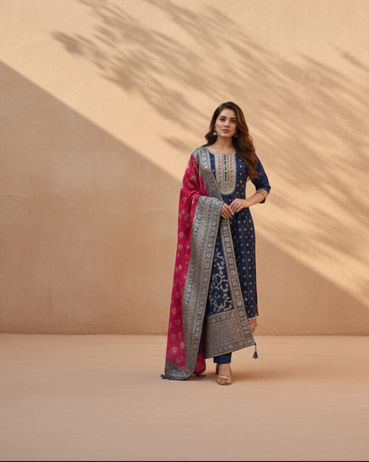 Blue Anarkali Kurta Set for Women | Elegant Festive & Wedding Ethnic Wear