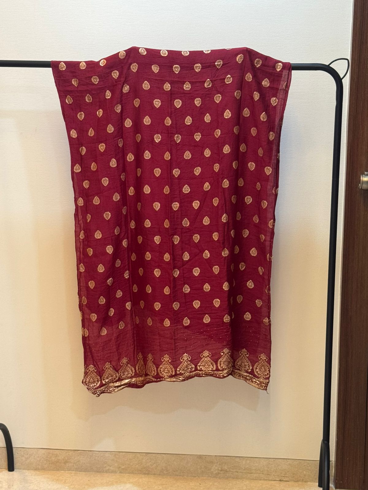 Maroon Embroidered Silk kurta set