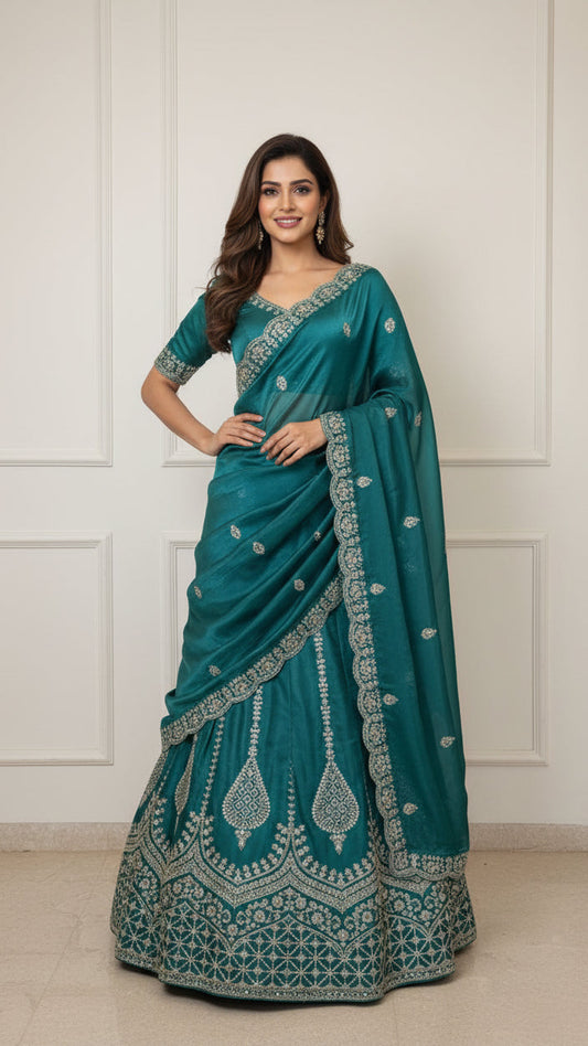 Teal Embroidered Lehenga Set(unstitched) | Festive & Wedding Ethnic Wear