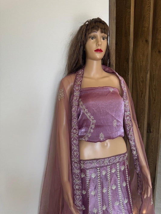 Mauve Embroidered Lehenga Set with Zari Work (Unstitched)