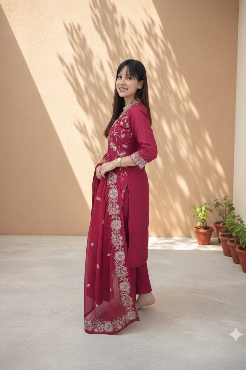 Rose Embroidered Kurta Set