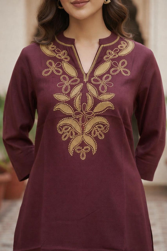 Maroon Embroidered Kurti