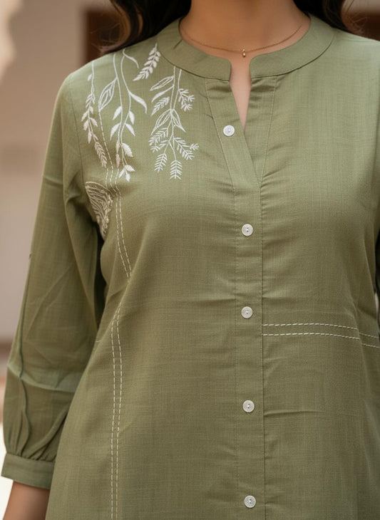 Olive Embroidered Kurti