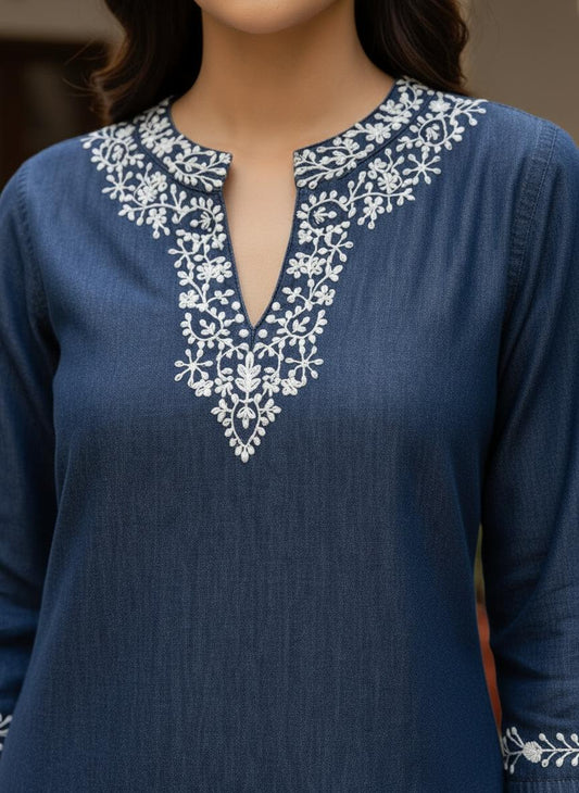 Denim Embroidered Tunic