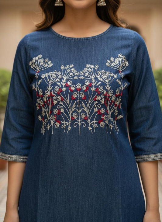 Denim Embroidered Tunic