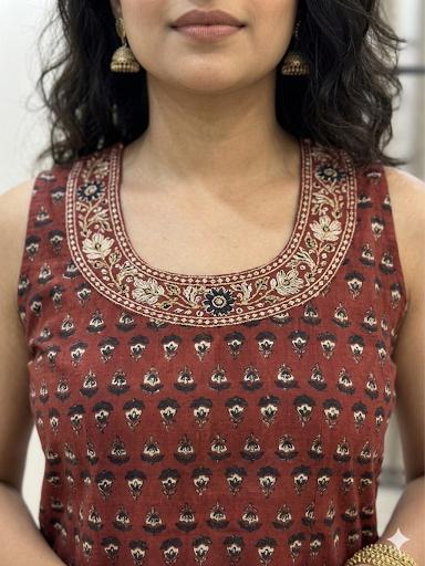 Maroon Jaipuri Printed Cotton Kurta Set