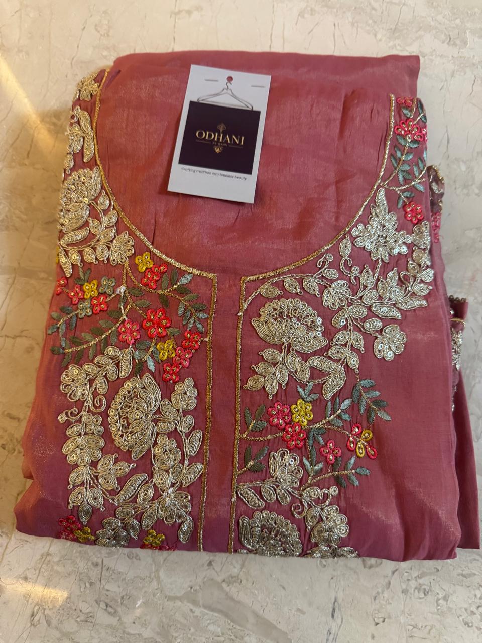 Gajari Pink Embroidery Kurta Set Material