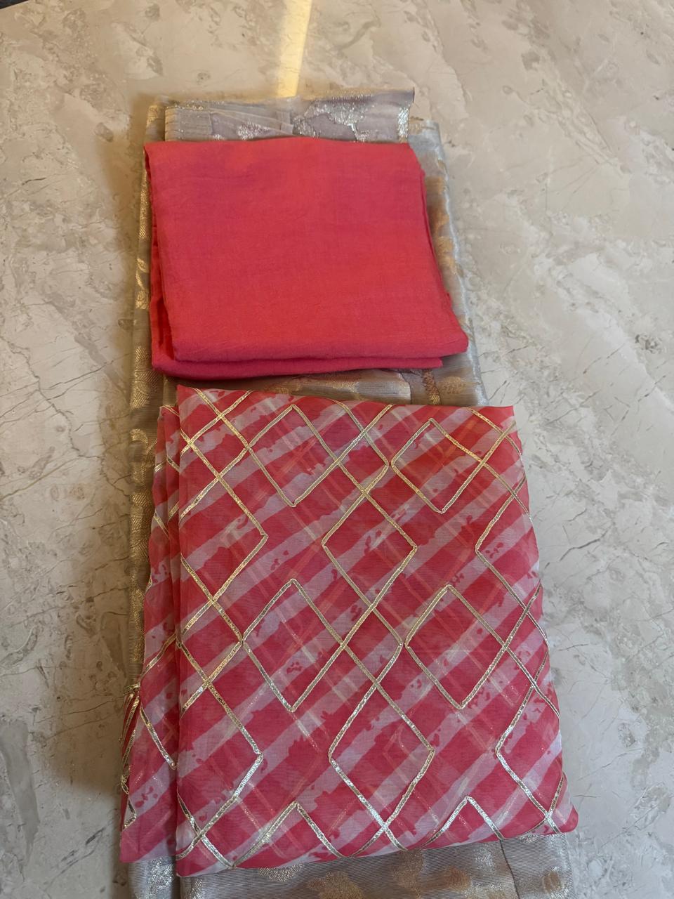 Beige and Pink Gota Patti Kurta Material