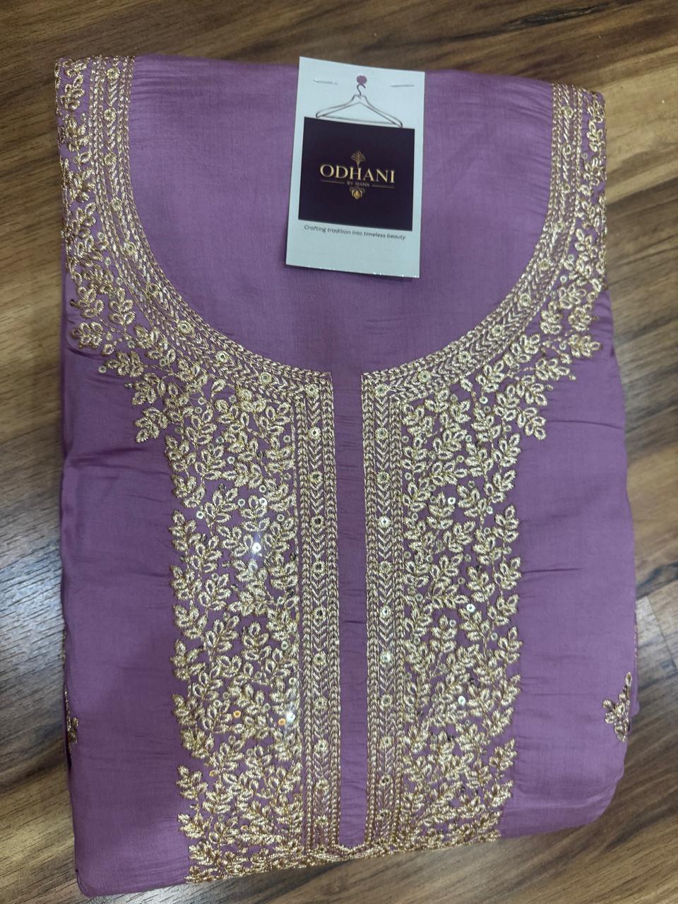 Neck Embroidery Suit Material with the Banarasi Texture Dupatta Set