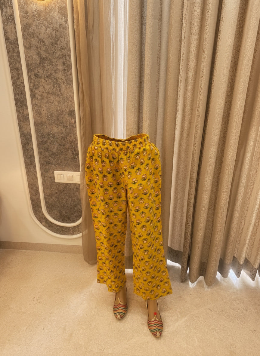 Yellow Printed Cotton Kurta Set