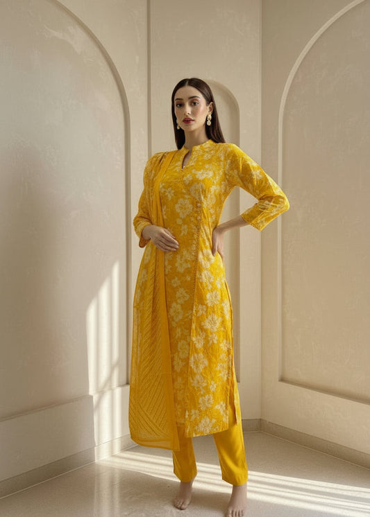 Yellow Floral Kurta Set