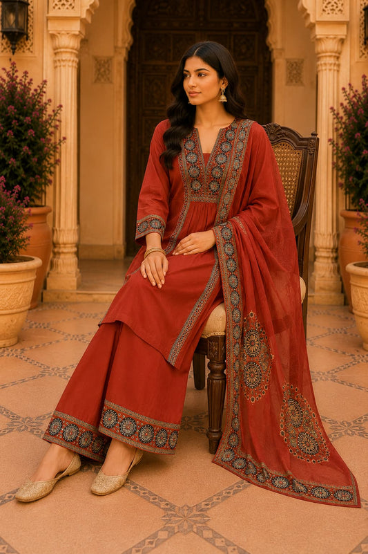 Zarmina Rust Heritage Kurta Set