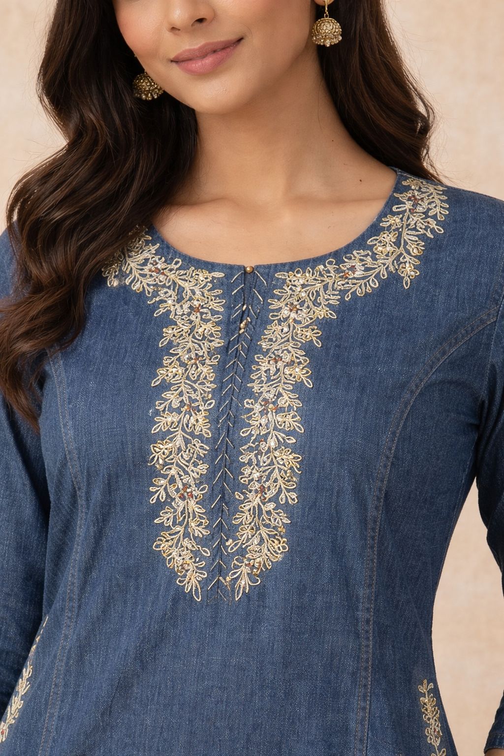 Soft Denim Bloom Kurta for Women | Stylish Casual & Everyday Ethnic Wear