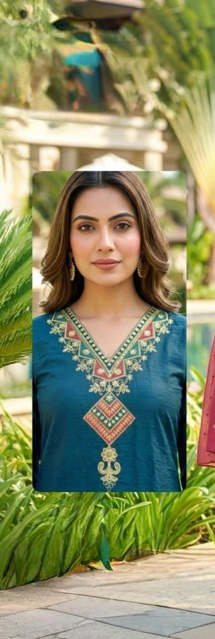 Teal Embroidered Kurta Set Dupatta