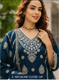 Turquoise Embroidered Cotton Kurta Set