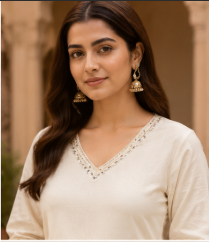 Off White Cotton Embroidered Kurta Set