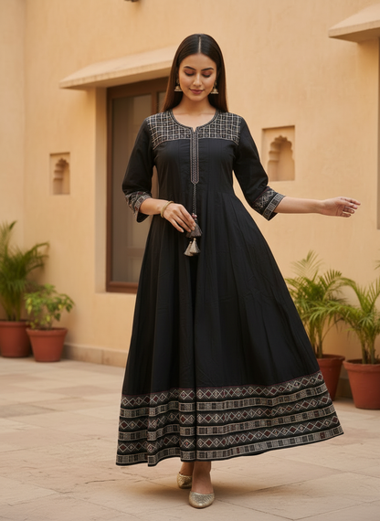 Black cotton Kurti - dupatta set