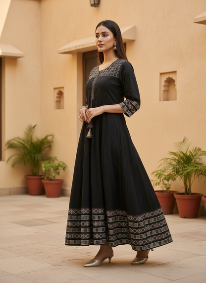 Black cotton Kurti - dupatta set