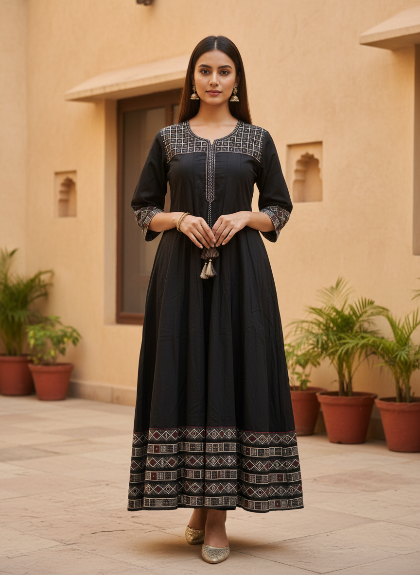 Black cotton Kurti - dupatta set