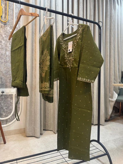 Mehndi Green Cotton Kurta Set
