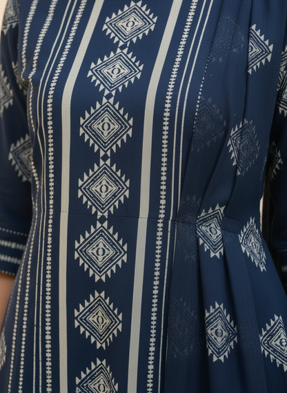 Blue Printed Cotton Kurta Set with Dupatta for Women | Elegant Everyday Ethnic Wear