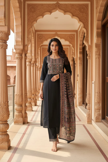 Black cotton kurta set