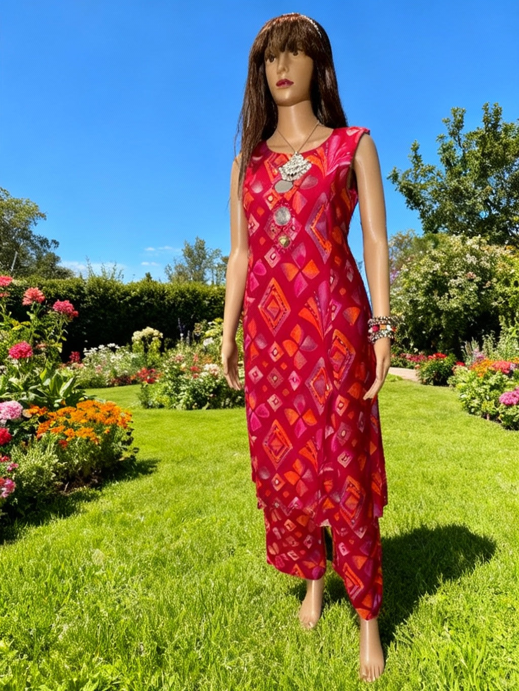 Mirror Work Hot Pink Kurta Palazzo Set