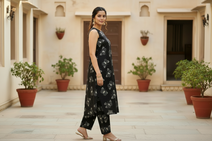 Black Cotton Printed Palazzo Set