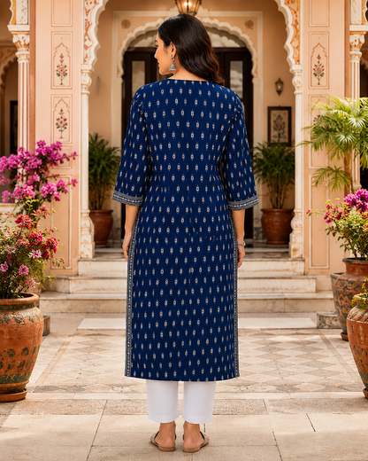 Royal Peacock Blue Printed Kurti