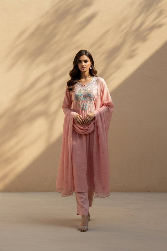 Baby Pink Embroidery Kurta Set 2