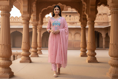 Baby Pink Embroidery Kurta Set 3
