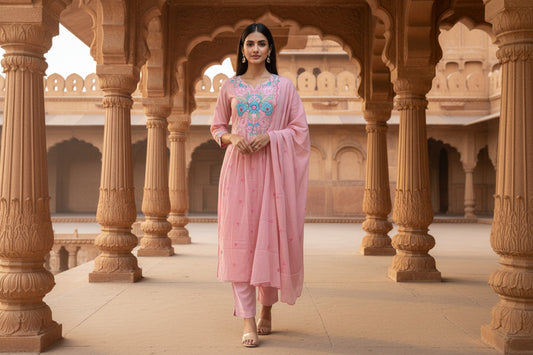 Baby Pink Embroidery Kurta Set 3